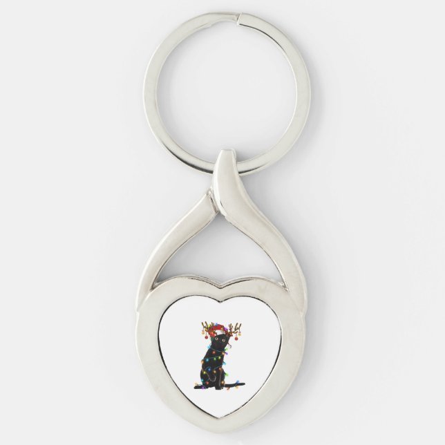 Black Cat Christmas Light Funny Cat Lover Xmas  Keychain (Front)