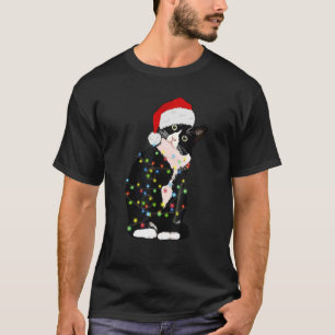 Black Cat Christmas Light Santa Hat Cat Xmas T-Shirt