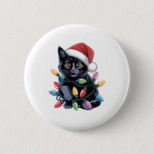 Black Cat Christmas Lights Funny Cat Lover 2 Inch Round Button