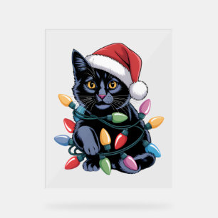 Black Cat Christmas Lights Funny Cat Lover Acrylic Sign