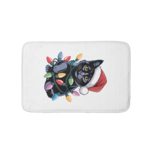 Black Cat Christmas Lights Funny Cat Lover Bath Mat