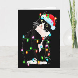 Black Cat Christmas Lights Funny Santa Hat Black C Card