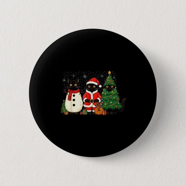 Black Cat Christmas Lights Reindeer Santa Meowy Ca 2 Inch Round Button (Front)