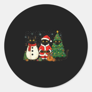 Black Cat Christmas Lights Reindeer Santa Meowy Ca Classic Round Sticker