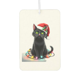 Black Cat Christmas Lights Santa Hat Funny Xmas Ca Air Freshener