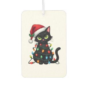 Black Cat Christmas Lights Santa Hat Funny Xmas Ca Air Freshener