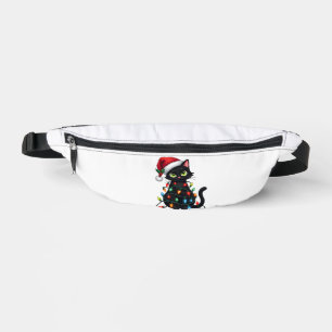 Black Cat Christmas Lights Santa Hat Funny Xmas Ca Fanny Pack