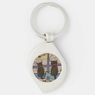 Black Cat Christmas Metal Keychain