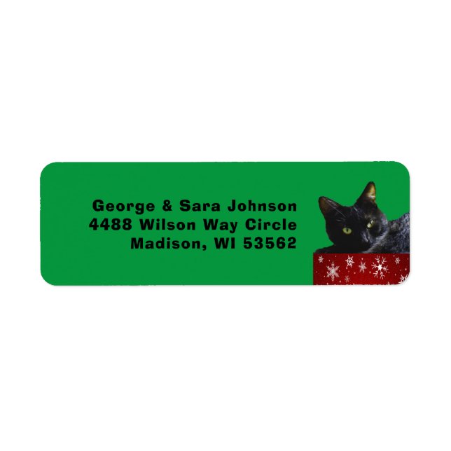 Black Cat Christmas on Snowflakes Address Label (Front)