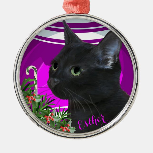 Black Cat Christmas Ornament (Front)