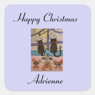 Black Cat Christmas Personalised Stickers