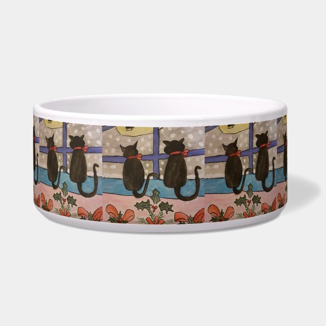 Black Cat Christmas Pet Bowl (Front)