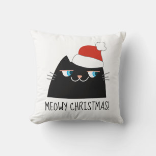 Black Cat Christmas Pillow   Cute Santa Kitty