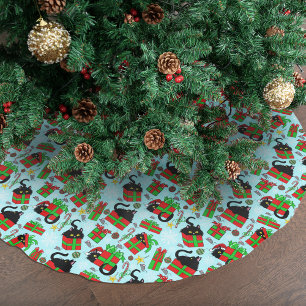Black Cat Christmas Presents Brushed Polyester Tree Skirt