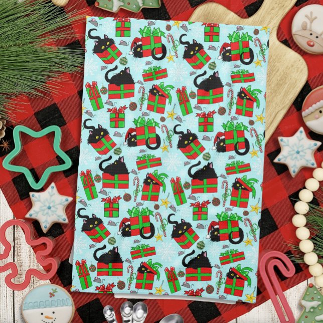 Black Cat Christmas Presents Kitchen Towel (Creator Uploaded)