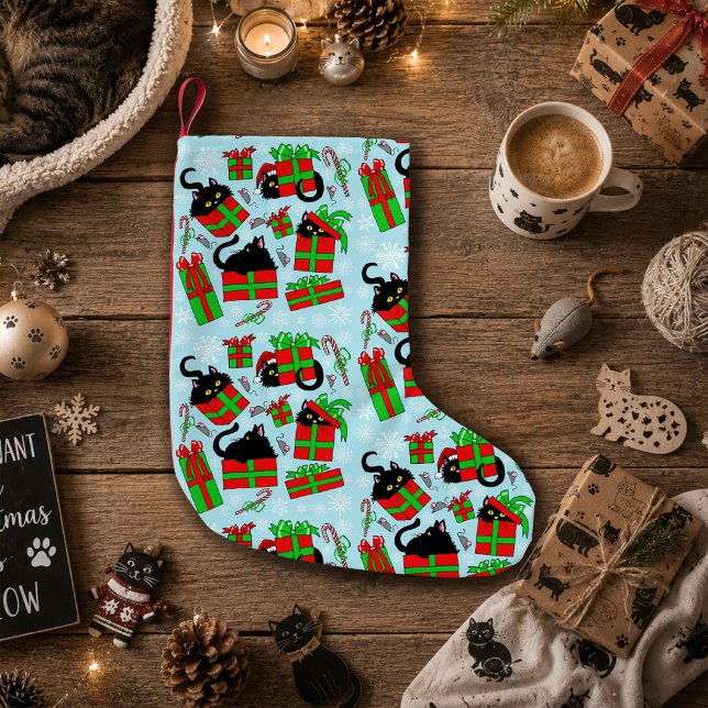 Black Cat Christmas Presents Pattern Small Christmas Stocking (Creator Uploaded)