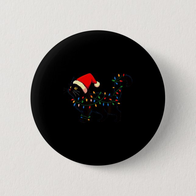Black Cat Christmas Santa Hat Funny  2 Inch Round Button (Front)