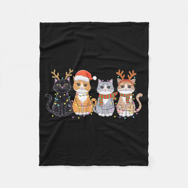 Black Cat Christmas Santa Hat Funny Meowy Cat  Fleece Blanket (Front)