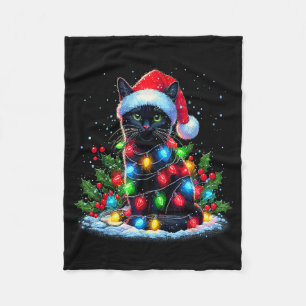 Black Cat Christmas Santa Hat Funny Meowy Cats  Fleece Blanket