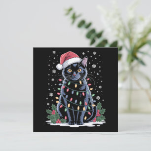Black Cat Christmas Santa Hat Funny Meowy Cats  Holiday Card