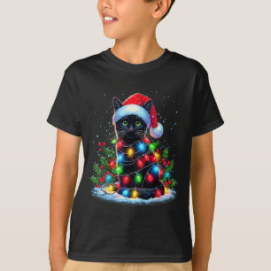 Black Cat Christmas Santa Hat Funny Meowy Cats T-Shirt