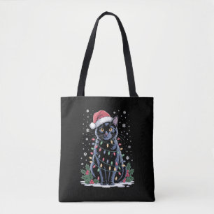 Black Cat Christmas Santa Hat Funny Meowy Cats Tote Bag