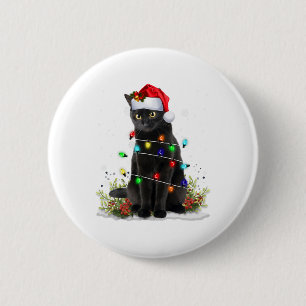 Black Cat Christmas Santa Hat Funny Meowy Cats Wom 2 Inch Round Button