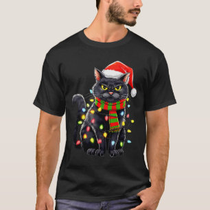 Black Cat Christmas Santa Hat Funny Meowy Cats Wom T-Shirt
