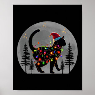 Black Cat Christmas Santa Hat Meowy Cats  Poster