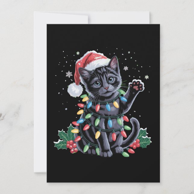 Black Cat Christmas Santa Hat Meowy Xmas Holiday (Front)