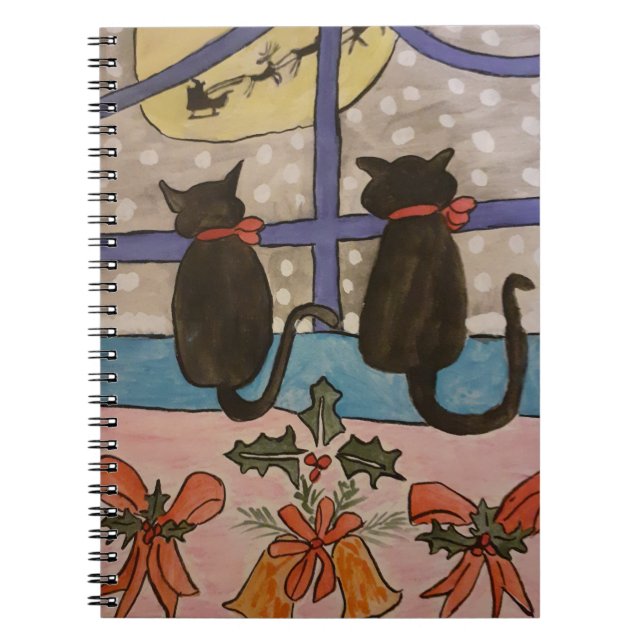 Black Cat Christmas Spiral Notebook (Front)