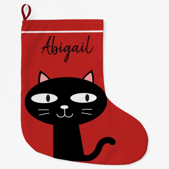 BLACK CAT CHRISTMAS STOCKING,CUTE PERSONAL LARGE CHRISTMAS STOCKING (Front)