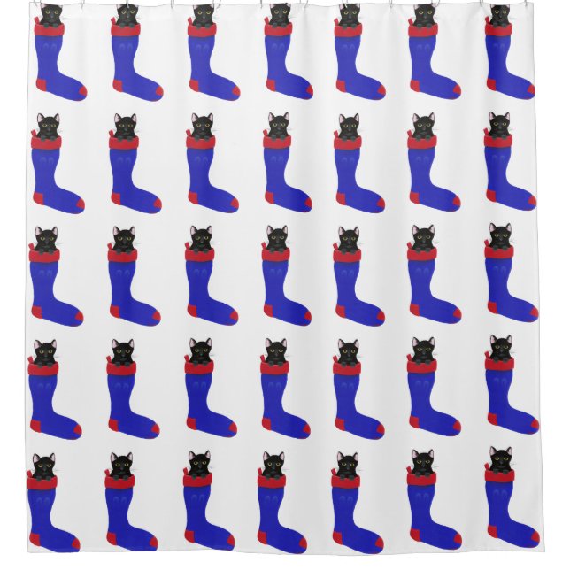 Black Cat Christmas Stocking Shower Curtains (Front)