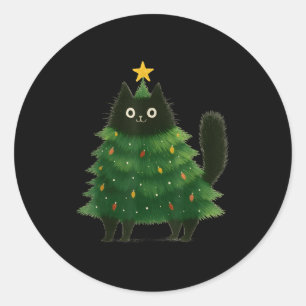 Black Cat Christmas Tree Cute Holiday Pet Lover De Classic Round Sticker