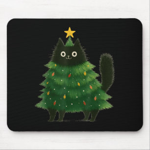 Black Cat Christmas Tree Cute Holiday Pet Lover De Mouse Pad