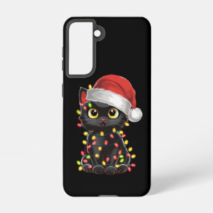 Black Cat Christmas Tree Lights Funny Santa Kitten Samsung Galaxy Case