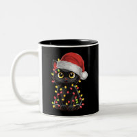 Black Cat Christmas Tree Lights Funny Santa Kitten