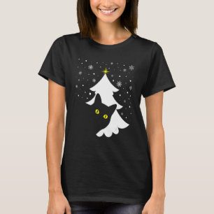 Black Cat Christmas Tree Pjs Xmas T-Shirt
