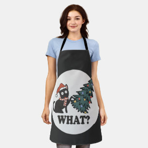Black Cat Christmas Tree Santa Hat Funny What Cute Apron