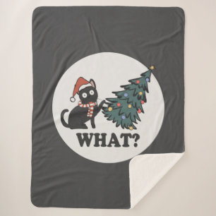 Black Cat Christmas Tree Santa Hat Funny What Cute Sherpa Blanket