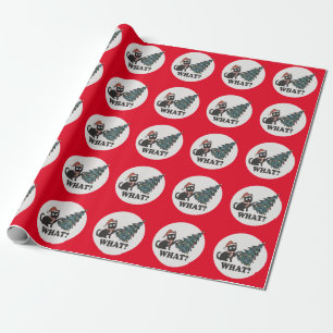 Black Cat Christmas Tree Santa Hat Funny What Cute Wrapping Paper