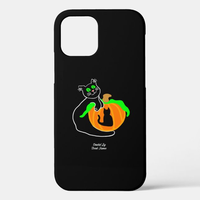 Black Cat Citrouille Apple iPhone 12 Coque (Verso)