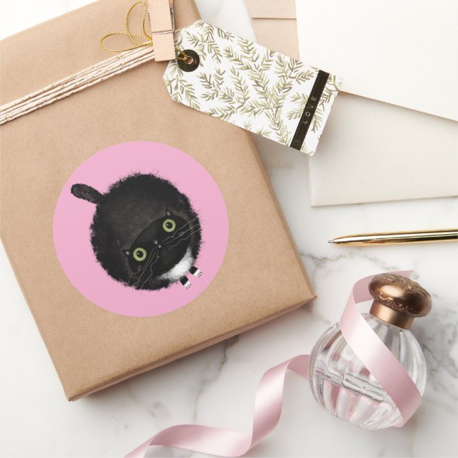 Black Cat Classic Round Sticker (Gifting)