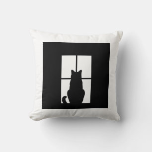 Black Cat Click to Customize Window Colour Option Throw Pillow