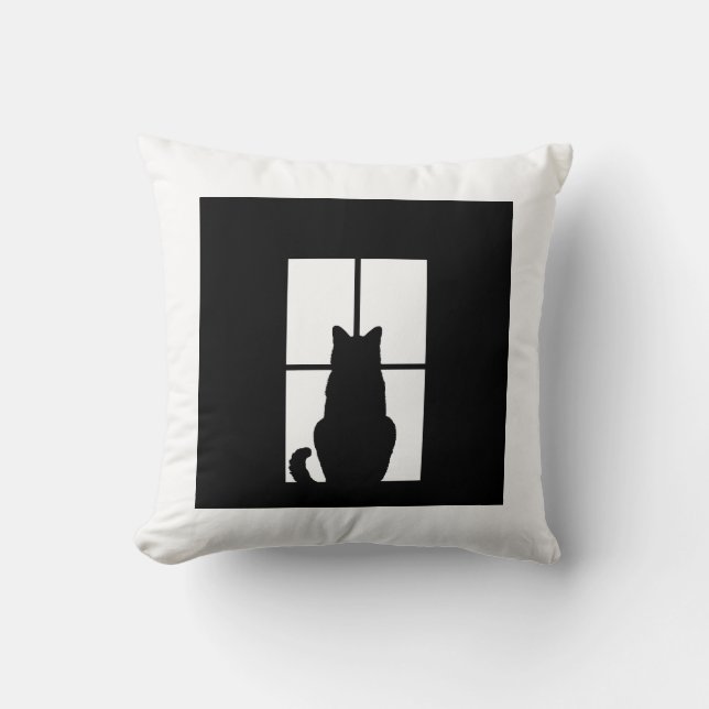 Black Cat Click to Customize Window Colour Option Throw Pillow (Front)