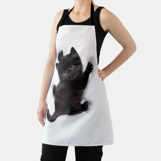 Black Cat Climbing On Human Back Apron (Insitu)