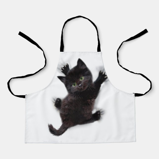Black Cat Climbing On Human Back Apron (Front)