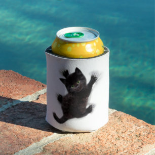 Black Cat Climbing On Human Back Can Cooler