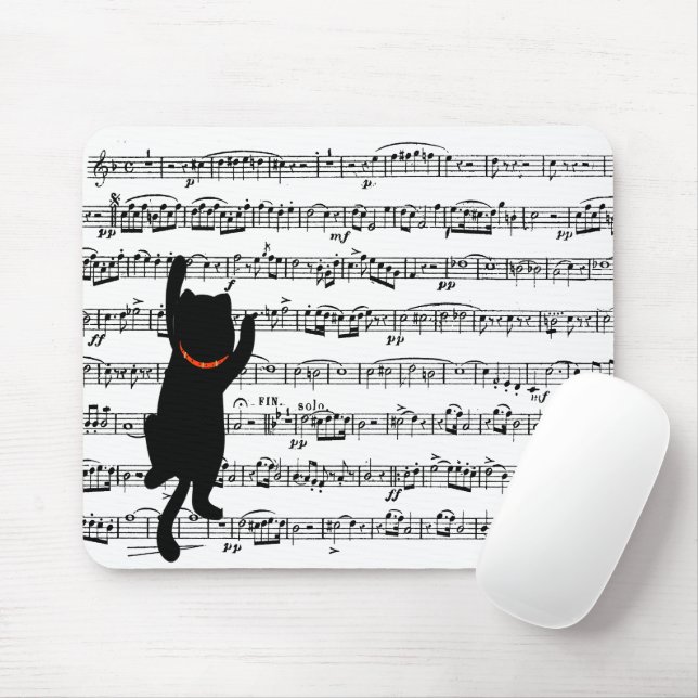 Black Cat Climbing On Music Mouse Pad (With Mouse)