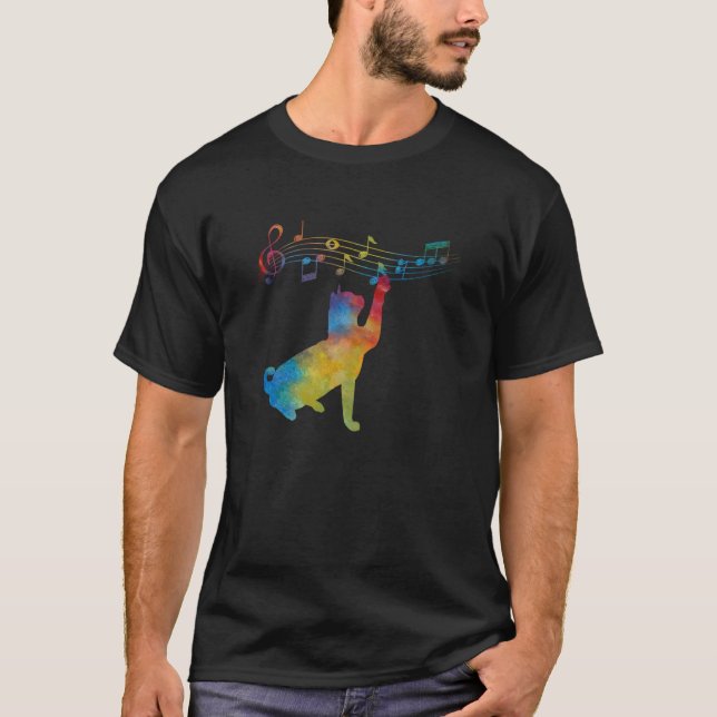 Black Cat Climbing Playing Sheet Music Note  Idea T-Shirt (Front)